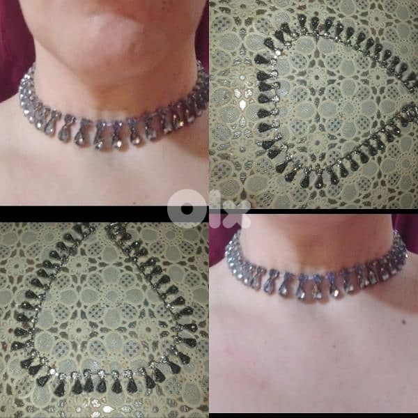 necklace vintage crystal choker colour grey 0