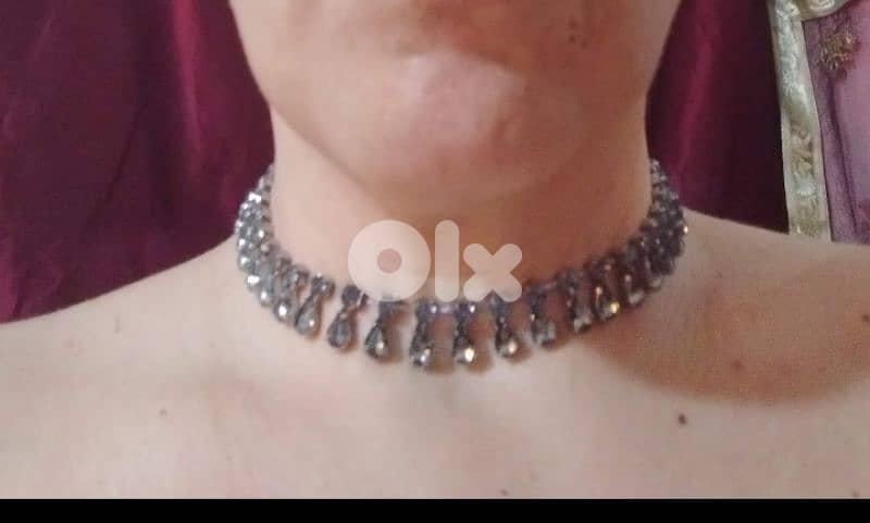 necklace vintage crystal choker colour grey 1