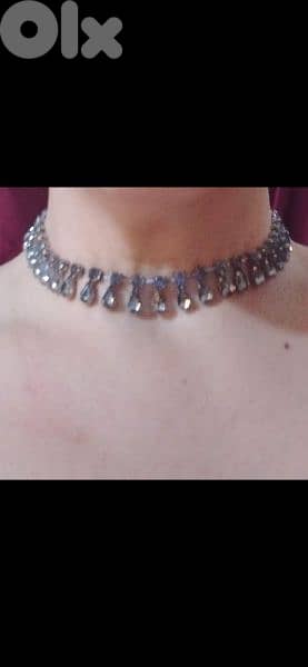 necklace vintage crystal choker colour grey 8