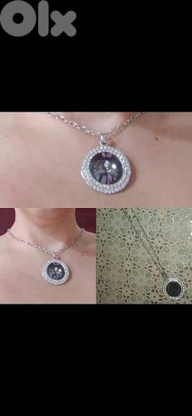 necklace big grey stone strass necklace 0