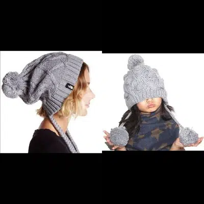 grey wool hat withover ears.