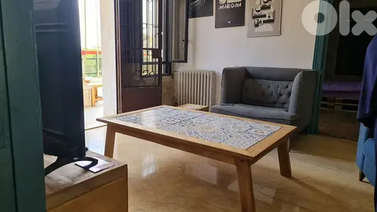 wood coffe table with tile top طاولة نص وجه بلاط