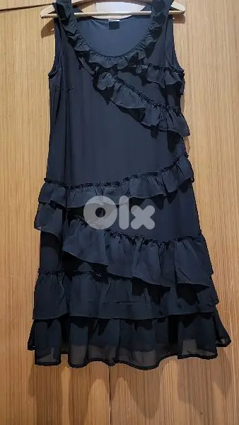 Esprit black ruffle dress 40 فستان