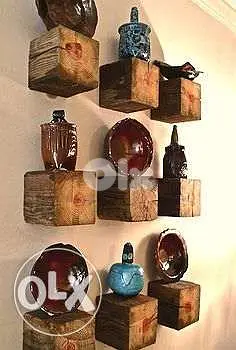 Recycled wood wall accessories shelves رفوف خشب مربع Recycled wood wall accessories shelves رفوف خشب مربع