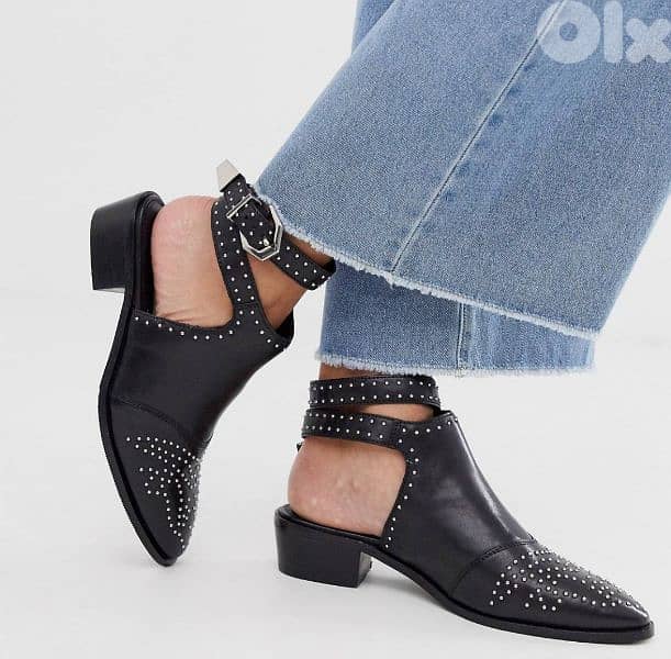 Bronx cut out western boots black leather shoes size 38 (39)7 0