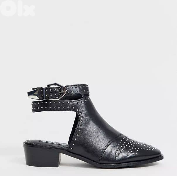 Bronx cut out western boots black leather shoes size 38 (39)7 2