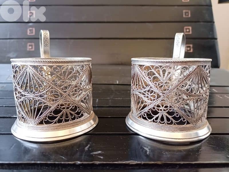2 portes-verres en argent massif Russe ancien 1