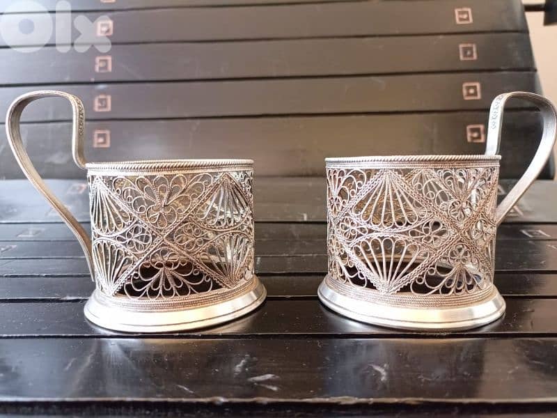 2 portes-verres en argent massif Russe ancien 2