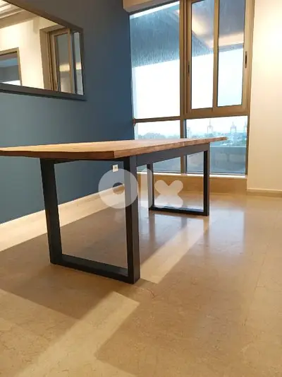 wood dining table with metal base طاولة سفرة خشب وقاعدة حديد wood dining table with metal base طاولة سفرة خشب وقاعدة حديد