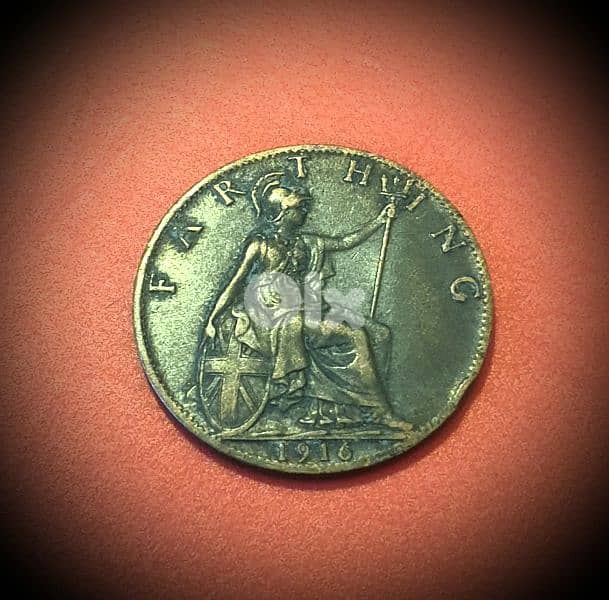 1916 England Farthing  KGV quarter Penny bronze coin 1