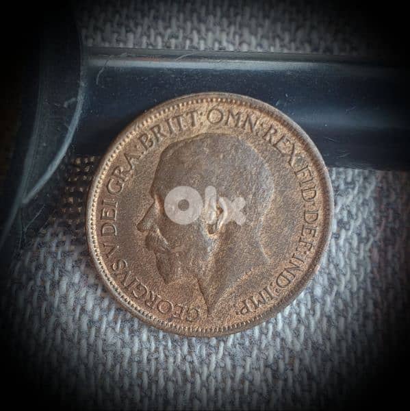 1917 England WWI 1/2 Penny KGV Bronze Coin 0