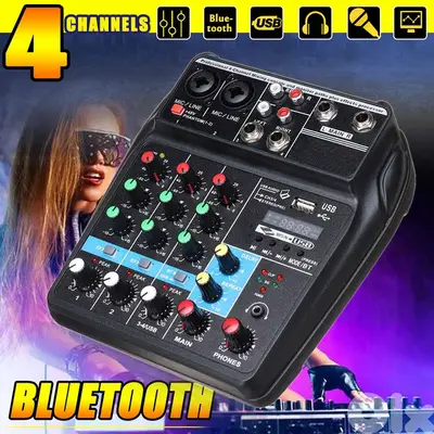 DJ Mixer 4 Channels Mixing Console Effects Processor with Sound Card -