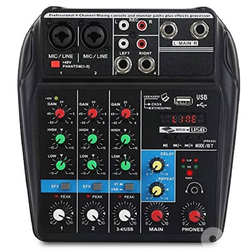 DJ Mixer 4 Channels Mixing Console Effects Processor with Sound Card - 1