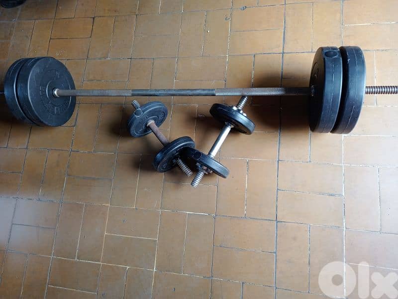 Set dumbbells & long Axe & weights 30 kg only 90 $ Geo 03027072 0