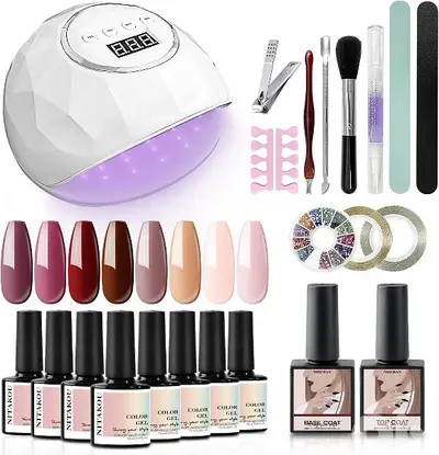 Nitakou Gel Nail Polish Kit with 48W LED Light,8 pcs Nude
