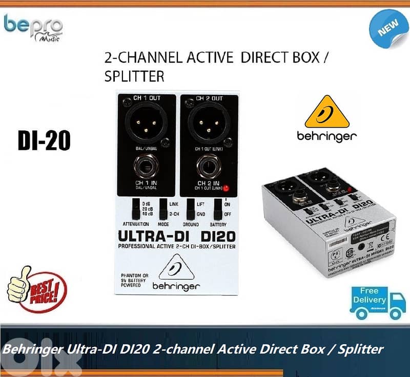 Behringer Ultra-DI DI20 2-channel Active Direct Box / Splitter 0
