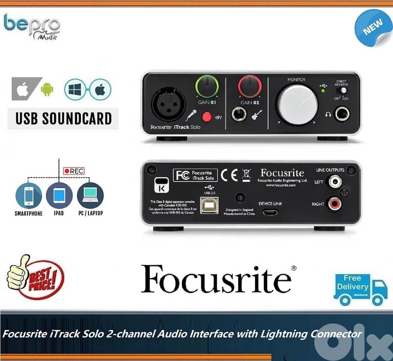 Focusrite iTrack Solo 2-channel Audio Interface with Lightning Connect 0