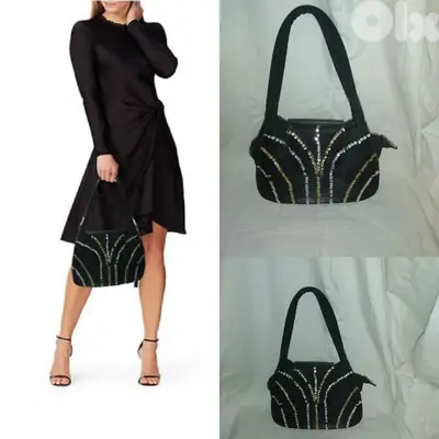 handbag vintage satin black with sequins