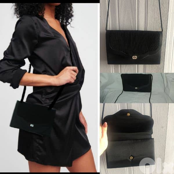 handbag black satin rushed shoulder bag vintage 0