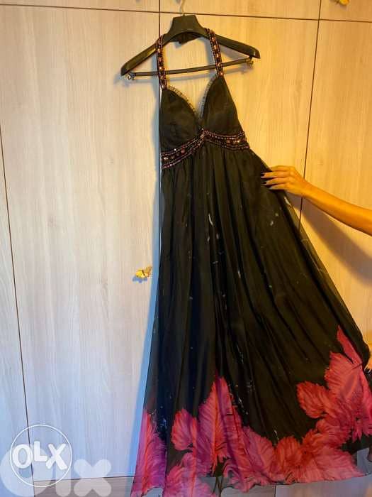 woman long dress - floral print- small 0