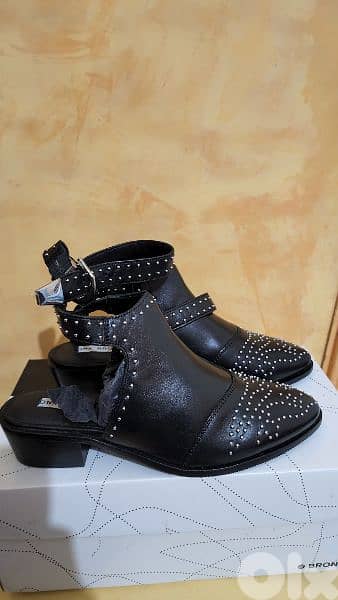 Bronx cut out western boots black leather shoes size 38 (39)7 5