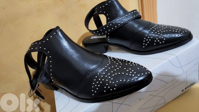 Bronx cut out western boots black leather shoes size 38 (39)7 6