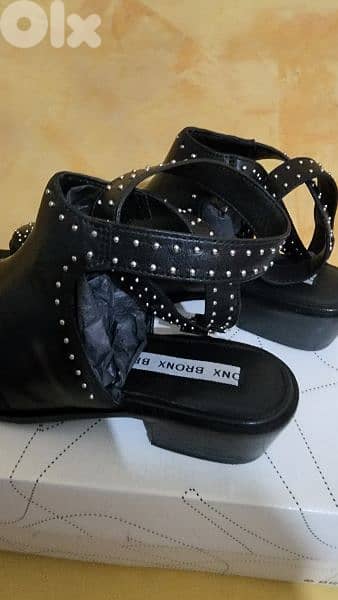 Bronx cut out western boots black leather shoes size 38 (39)7 7