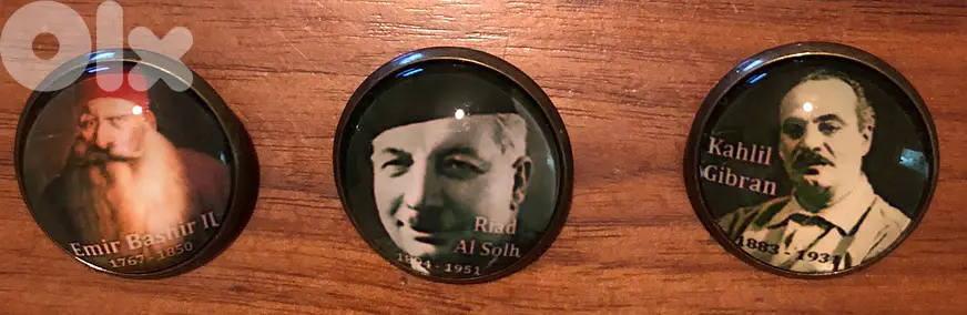 3 pins Bashir Shihab II Riad Al Solh Kahlil Gibran Lebanon