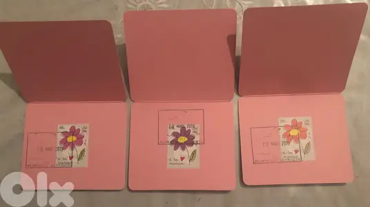 3 Souvenir Cards Rose Purple Orange Stamps Mother’s day Lebanon 2019