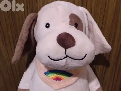 SNOF THE Beige &BROWN DOG medium great PLUSH, height 35Cm+foulard=12$