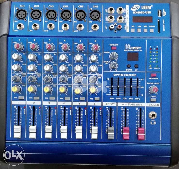 mixer leem 7 channel powered 500w with usb & effect,new in box 0