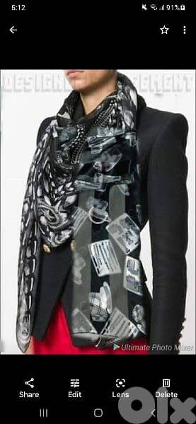 silk scarf colour black with grey print 1