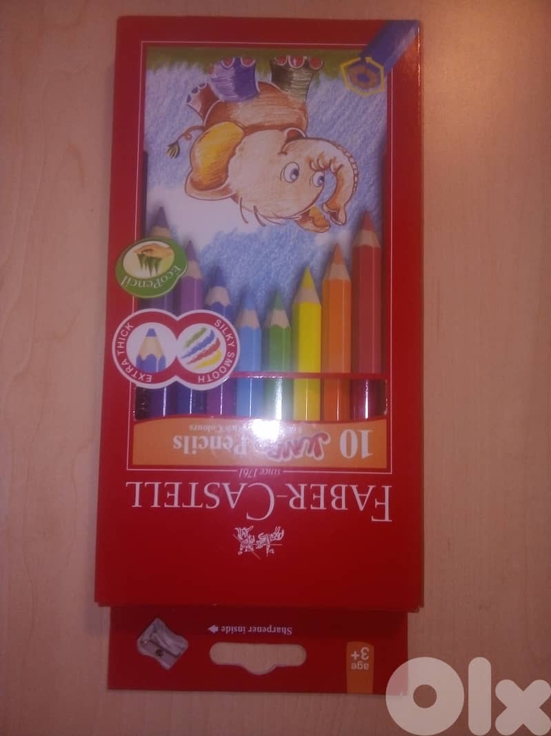 Faber castell 10 jumbo coloring pencils + sharpener new 0