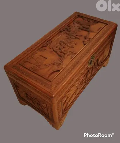 19th. century Chinese camphor wood chest entirely carved by hand