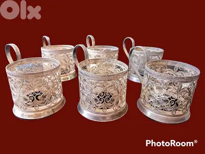 6 porte-verre en argent massif Russe ancien,travail philligram