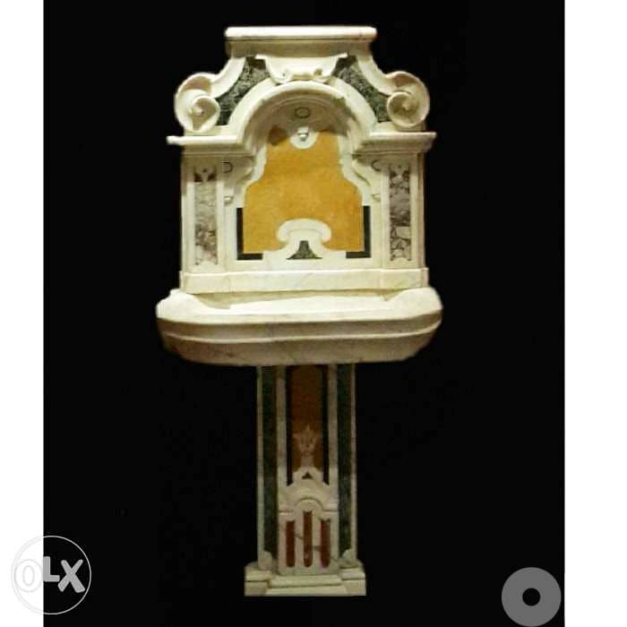 Magnificient antique italian polychrome marble wall fountain. 0