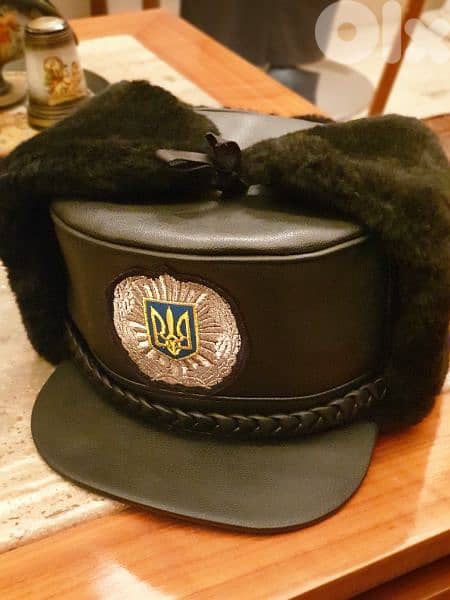 Ukrainian police winter hat. real leather. 0