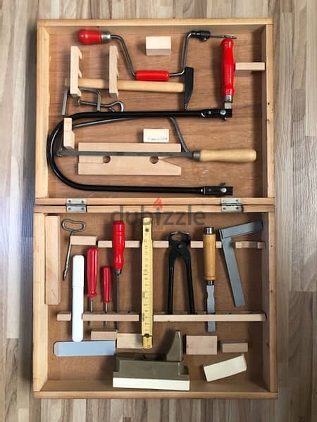 Vintage Tool Box Kids Children/Adult Carpenter Set Natural Wood Box 0