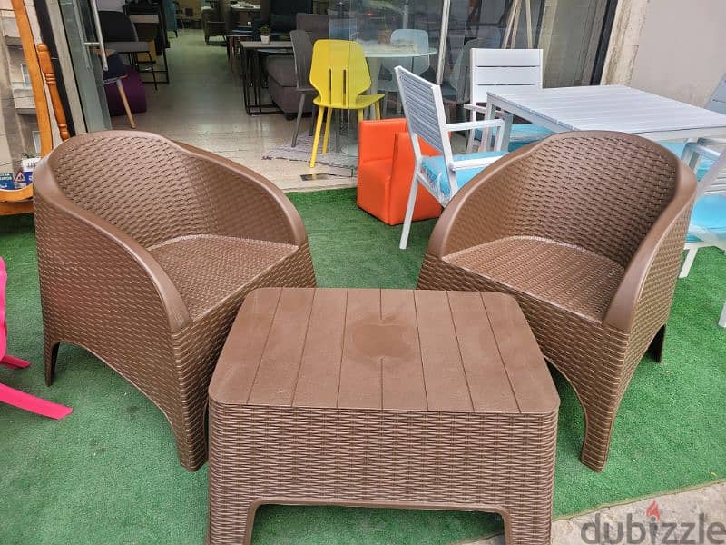 Table + 2 Sofa Chairs Rattan 0
