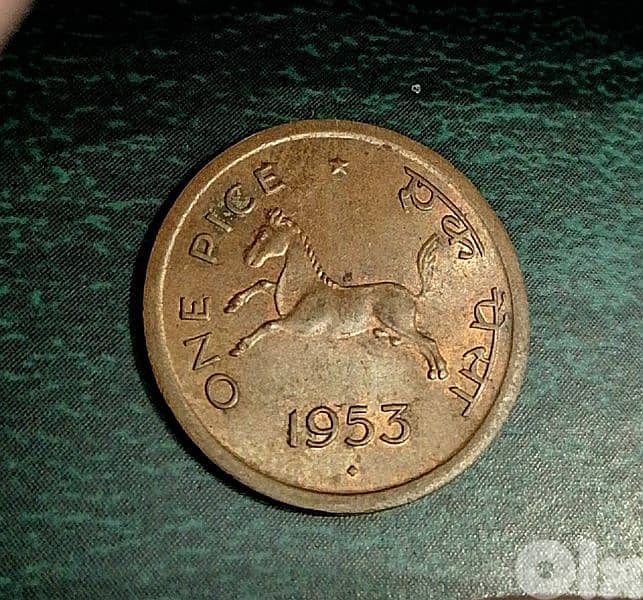 1953 India Horse bronze Coin 1 Rupee Ashoka Lion 0