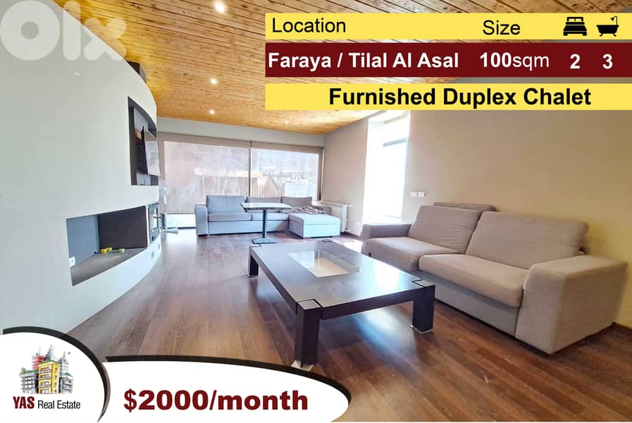 Faraya/Tilal Al Asal 100m2 + 80m2 Terrace | Duplex Chalet | Furnished 0