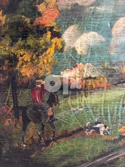 Antique hand painted card table , used as a painting