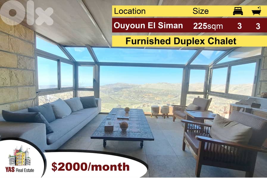 Ouyoun el Siman 225m2 | Tastefully Furnished Duplex Chalet | Rent |DA 0