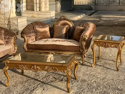 طقم كنبايات خشب زان مصري حفر لون دهبي