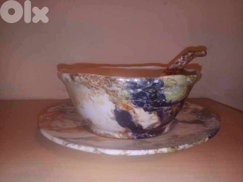 set of 6 fancy porcelain soup bowls + porcelain spoons 1
