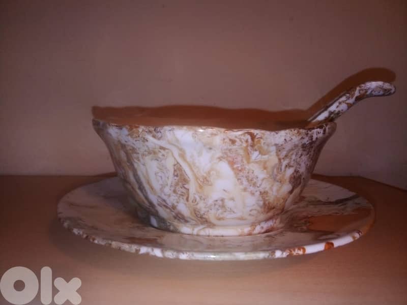 set of 6 fancy porcelain soup bowls + porcelain spoons 2