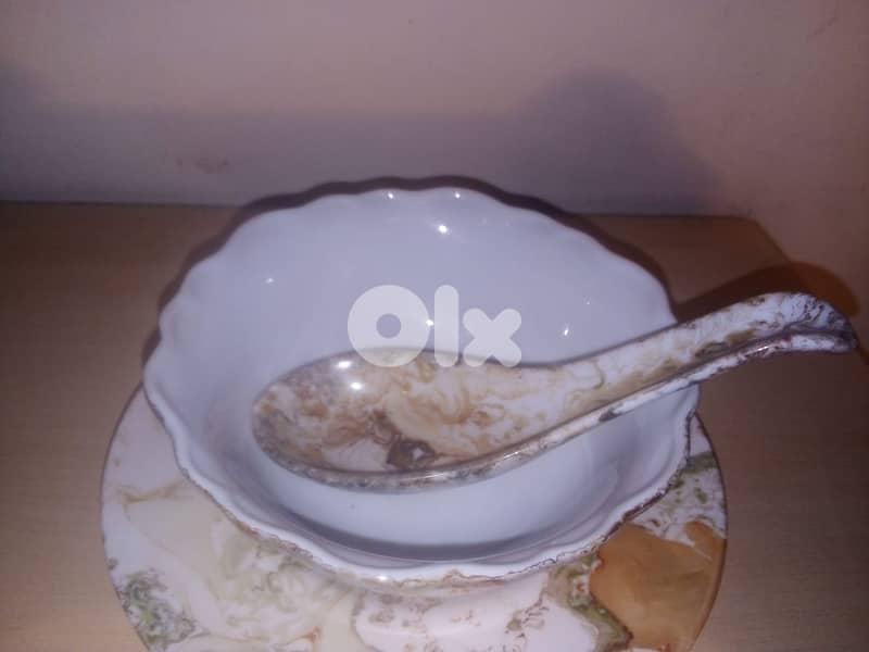 set of 6 fancy porcelain soup bowls + porcelain spoons 3
