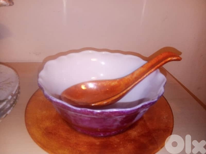 set of 6 fancy porcelain soup bowls + porcelain spoons 6