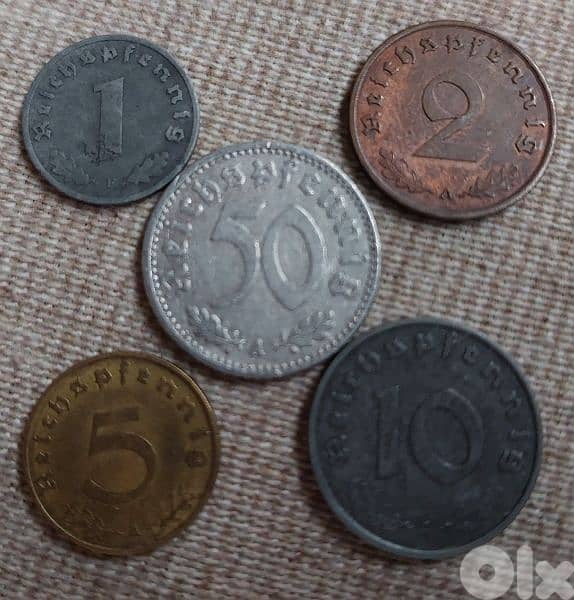 Nazi German Deutscland Third Reich Set of Coins World War II 1939-45 1