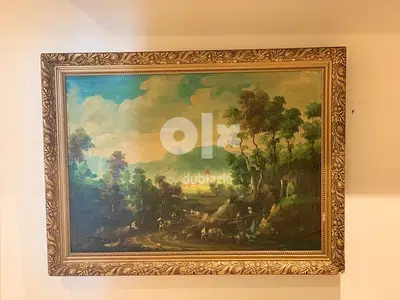 Antique painting landscape with vintage frame